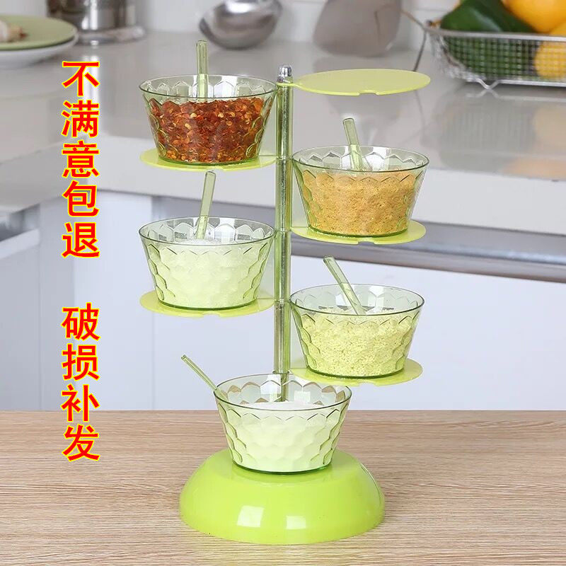 速发立式调味盒可旋转调料盒创意厨房用品用具带勺调味瓶调料罐套