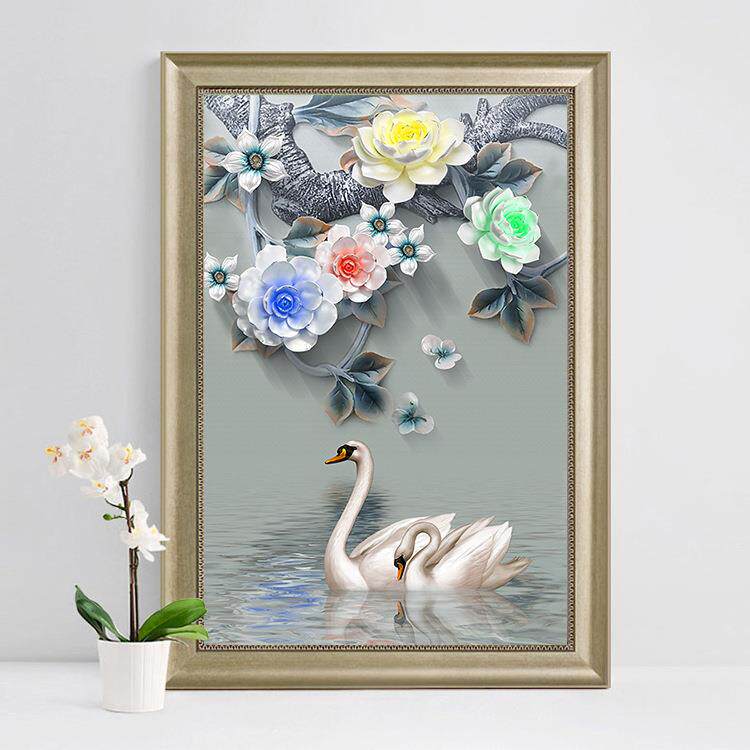 5d钻石画客厅5d魔方钻石画钻石绣满钻新款贴钻十字绣花下天鹅