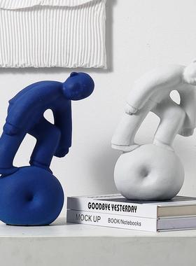 客庄白瓷蓝色人物摆件样板房别墅简约现代陶瓷陶软装饰品家居