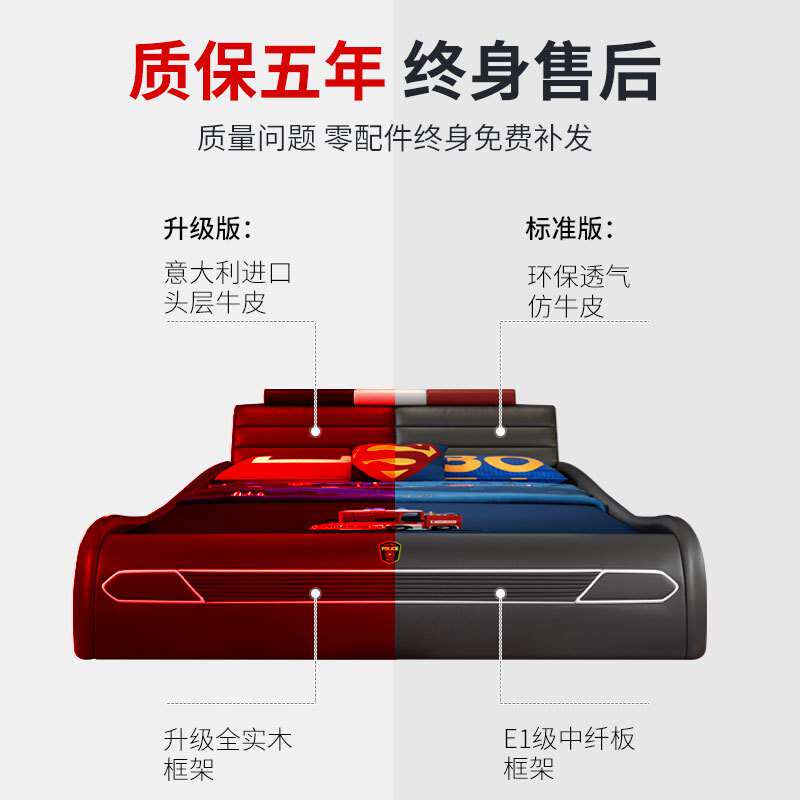 NRFQ100#儿童床男孩现代简约实木床带护栏汽车儿童床青少年1.5儿