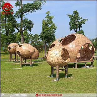 竹编艺术小屋定制异形藤编造型装置室外蛋形编制镂空休息亭定做