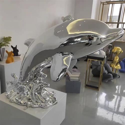 鲸鱼雕塑摆件海豚鲨鱼落地装饰售楼处酒店大堂楼梯间玻璃钢艺术品