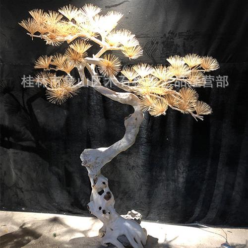 新款中式仿真迎客松大型室内装饰景观树实木装饰马尾松松树摆件