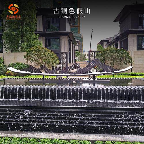 新中式大型不锈钢小船假山抽象庭院水池户外雕塑酒店门口中心摆件