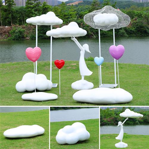 简约玻璃钢仿真云朵雕塑户外不锈钢镂空云朵摆件售楼部美陈装饰品