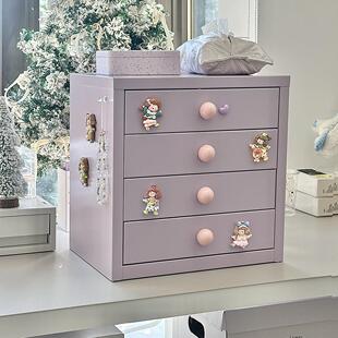 桌面抽屉式收纳盒入户玄关置物架桌上多巴胺化妆品铁皮柜收纳柜
