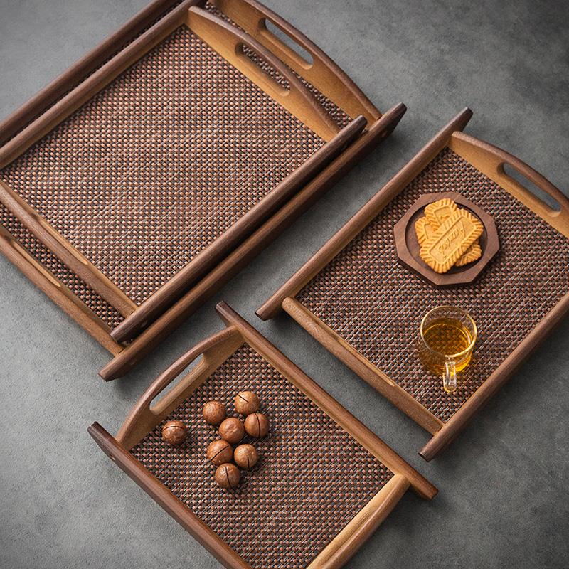 餐厅专用复古胡桃木大号出菜托盘茶盘茶杯家用客厅茶几杯子点心盘