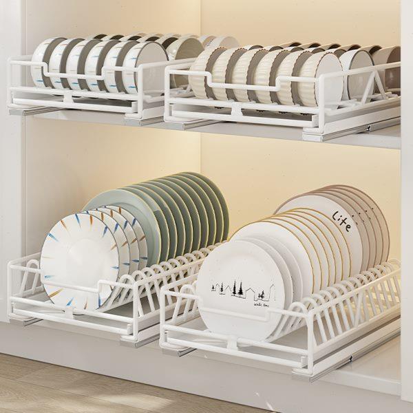 厨房碗碟收纳架橱柜内置抽拉碗架拉篮抽屉式放碗盘沥水滑轨置物架