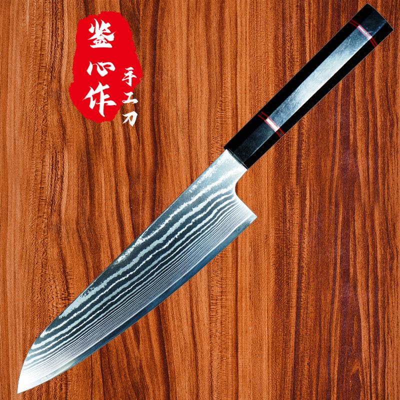 主厨刀西式通体夹M390粉末钢9cr手工锻打vg10大马士革钢日式牛刀