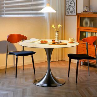 北欧郁金香圆桌家用小户型吃饭桌现代简约圆形桌子岩板餐桌椅组合