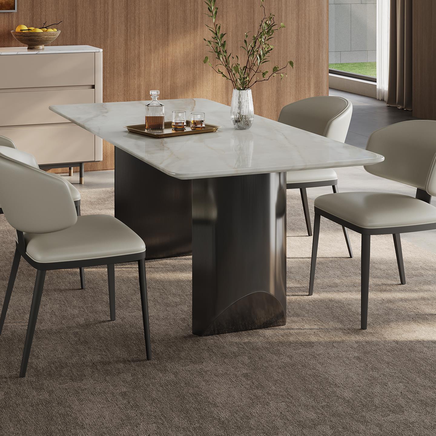 卡里冰玉奢石餐桌2025新款高级长方形高端意式轻奢天然大理石餐桌