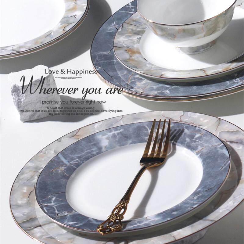 高档骨瓷盘子菜盘家用轻奢牛排西餐餐盘欧式陶瓷碗盘餐具套装西式