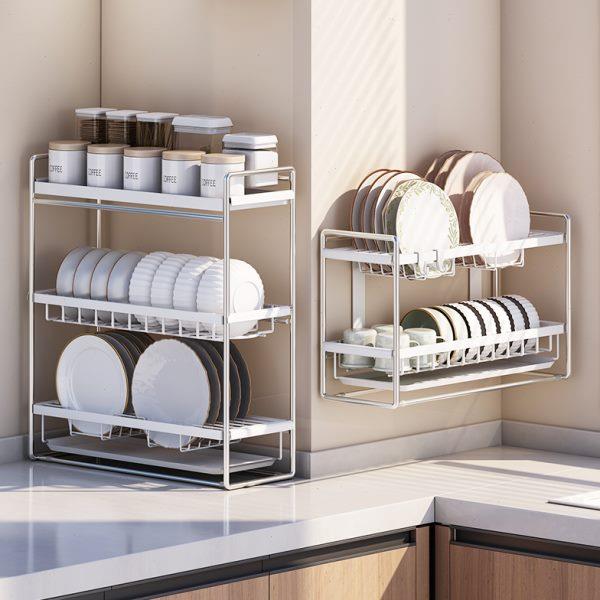 碗碟收纳架碗架沥水架多层置物架墙上壁挂碗盘不锈钢厨房置物架子