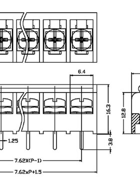 栅栏式接线端子HB7620 7.62mm间距带盖2P3P-9P带靠背 PCB接线端子