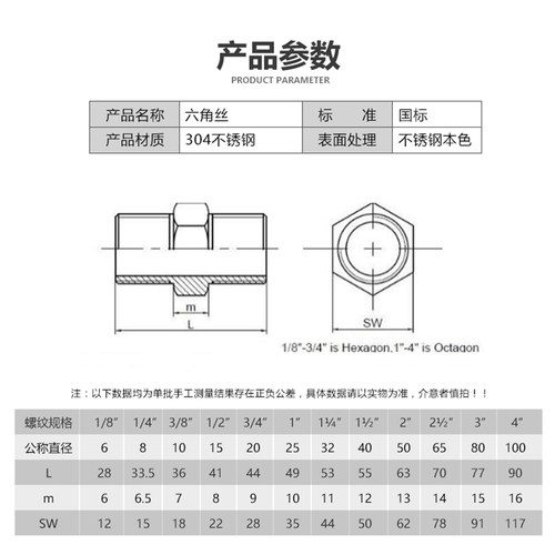 304不锈钢六角丝 双头外丝接头 不锈钢外丝直接 对丝 直接头4分
