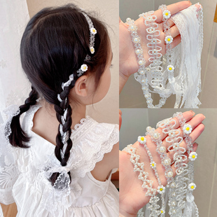 儿童蕾丝编辫子发型器蝴蝶结珍珠飘带绑发发带女童头饰小女孩发饰