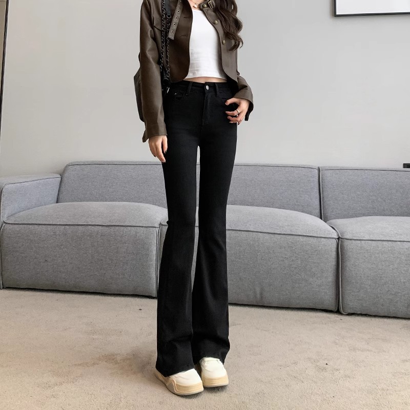 微叭黑色牛仔裤女2024春夏新款高腰显瘦直筒宽松垂感喇叭长裤潮流