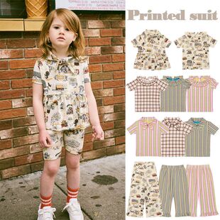 儿童上衣26夏季MP第二波女童卡通图案绑带领裙摆短袖T恤长裤套装