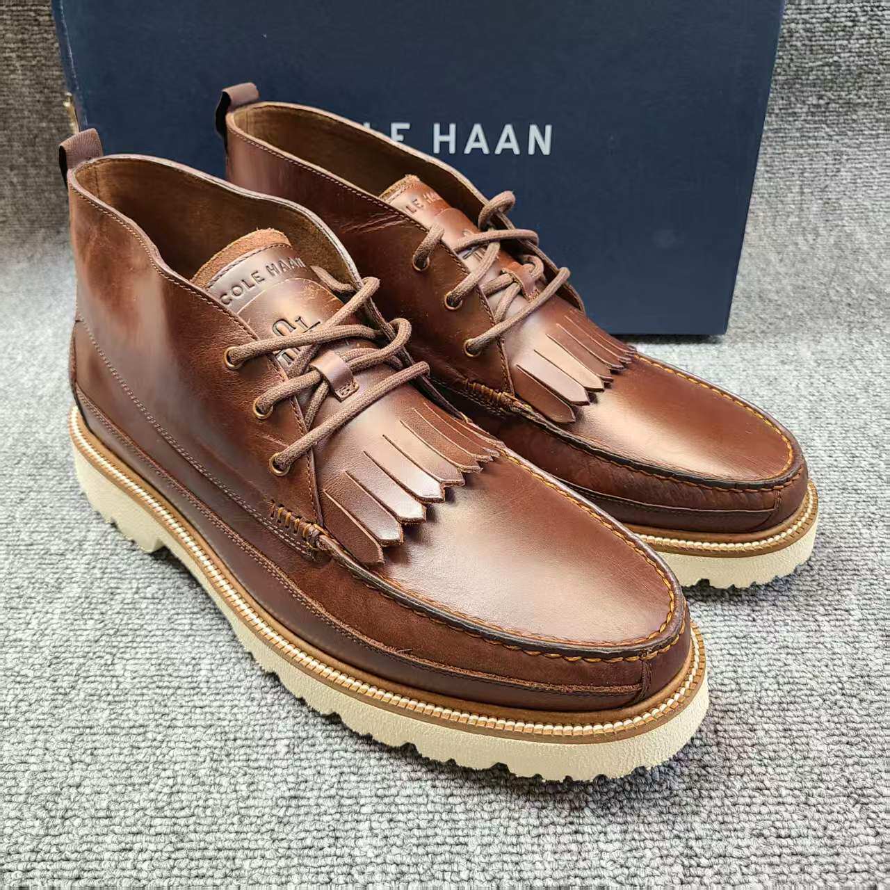 Cole Haan/歌涵 男鞋四季潮流英伦复古流苏皮面中帮休闲皮鞋短靴