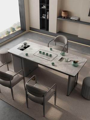 2024新款岩板茶桌轻奢现代高级感茶台办公室商务接待泡茶桌椅组合