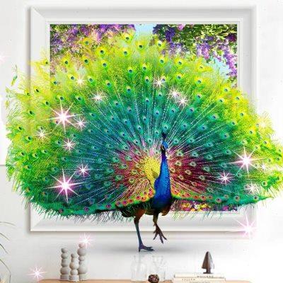 2023新款5D钻石画客厅满钻花卉卧室动物孔雀开屏贴钻画钻石十字绣