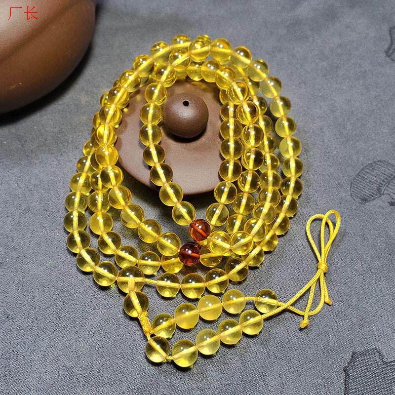 高端波罗的海 天然琥珀 新蜜蜡手链/手串 1y08佛珠 金珀金绞蜜无