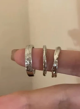 戒指女三件套气质食指戒个性冷淡风素圈ins尾戒百搭网红银色简约