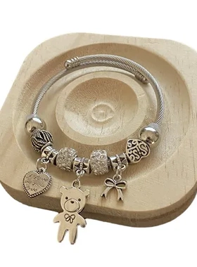 热卖手镯DIY亚马逊串珠多啦不锈钢潘家开口小熊手饰小清新爱心