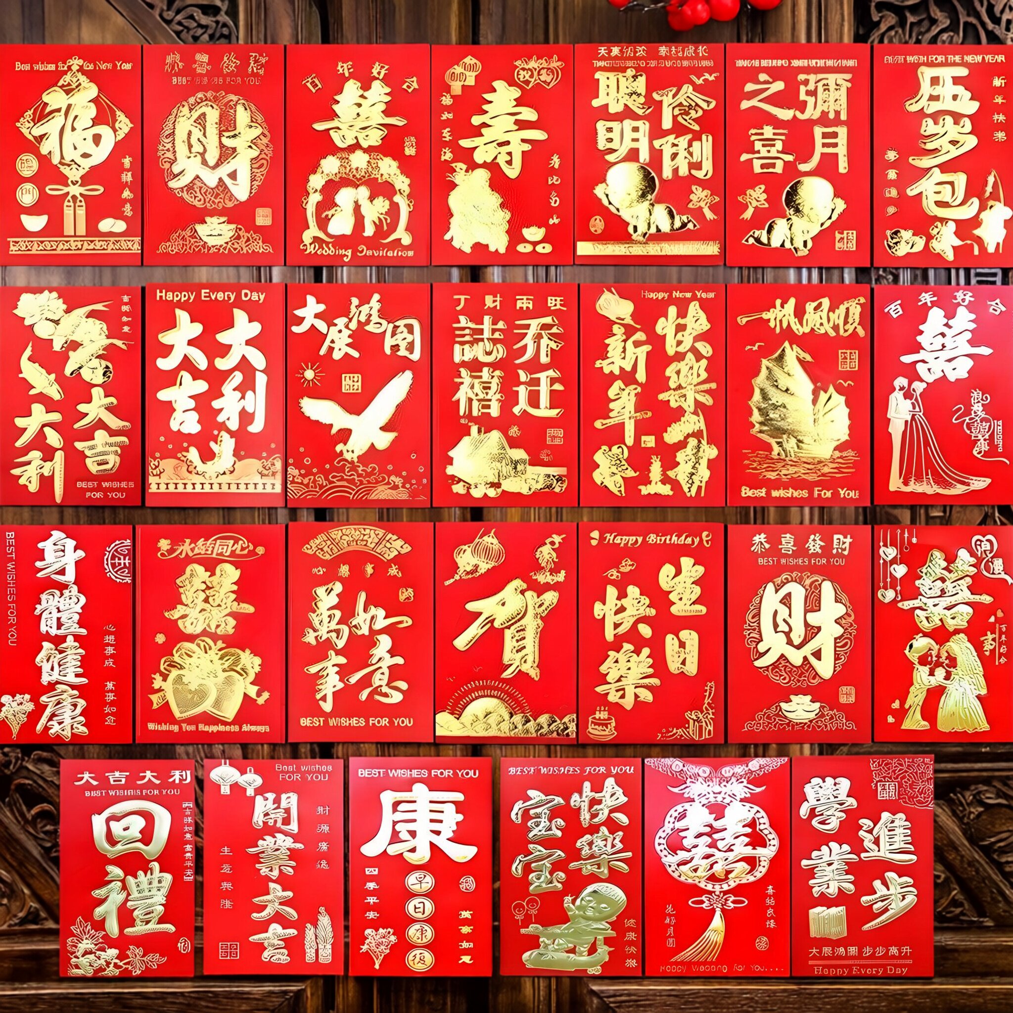 红包烫金硬纸通用新年满月回礼结婚红包袋利是封2元好物包邮88vip