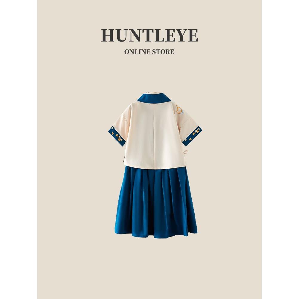 HUNTLEYE男童汉服夏季短袖超仙古装新中式国风女童演出服儿童唐装