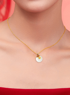 S925银和田玉畔蝶项链女项饰