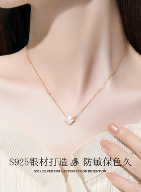 s925银环扣四叶草项链女项饰