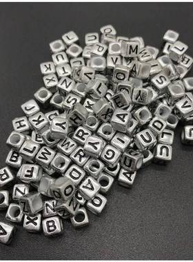 新品100pcs 6mm Mix Letter Beads Square Alphabet Beads Acryli
