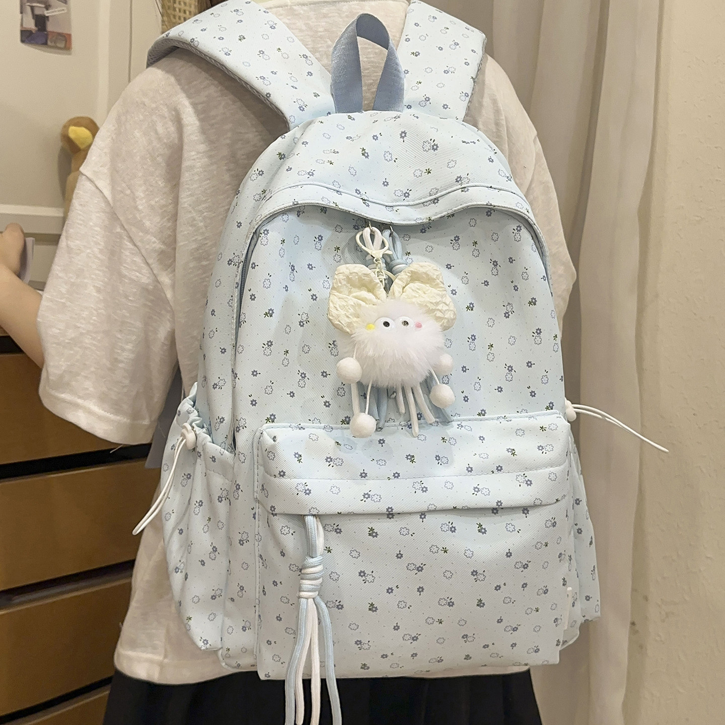 韩版ins学院风花朵印花书包女初中生高中生轻便双肩包小学生背包