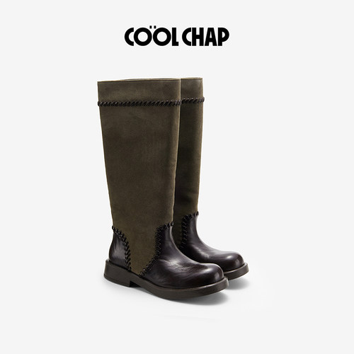 COOLCHAP秋冬西部编织骑士靴