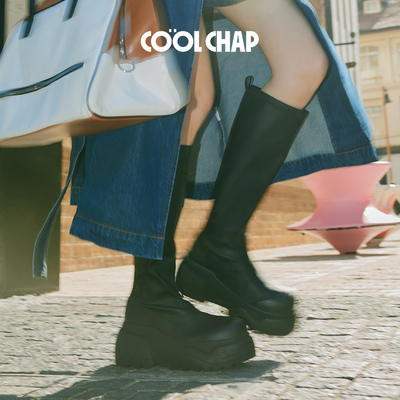 COOLCHAP高筒弹力靴春季新款长筒瘦瘦靴子女厚底显瘦直筒时装靴
