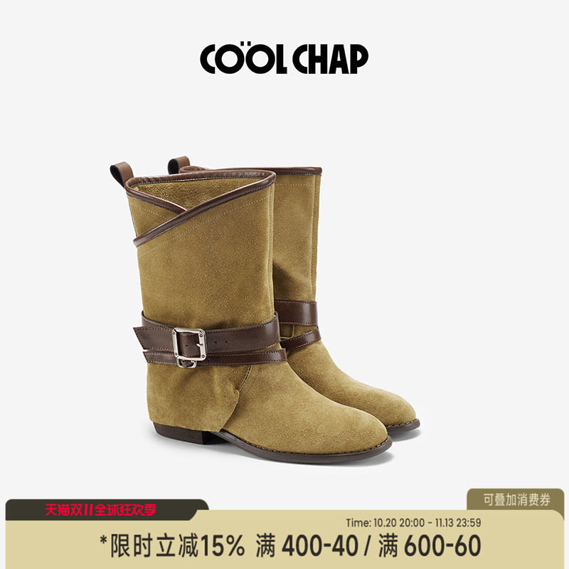 COOLCHAP秋冬新款复古皮带扣短靴