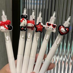 黑凯蒂猫高颜值黑色刷题暗笔速干中性笔少头风女心.考试笔