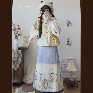 原创汉服女【兰芷】明制加绒方领短袄琵琶袖里衣马面裙套装冬季款