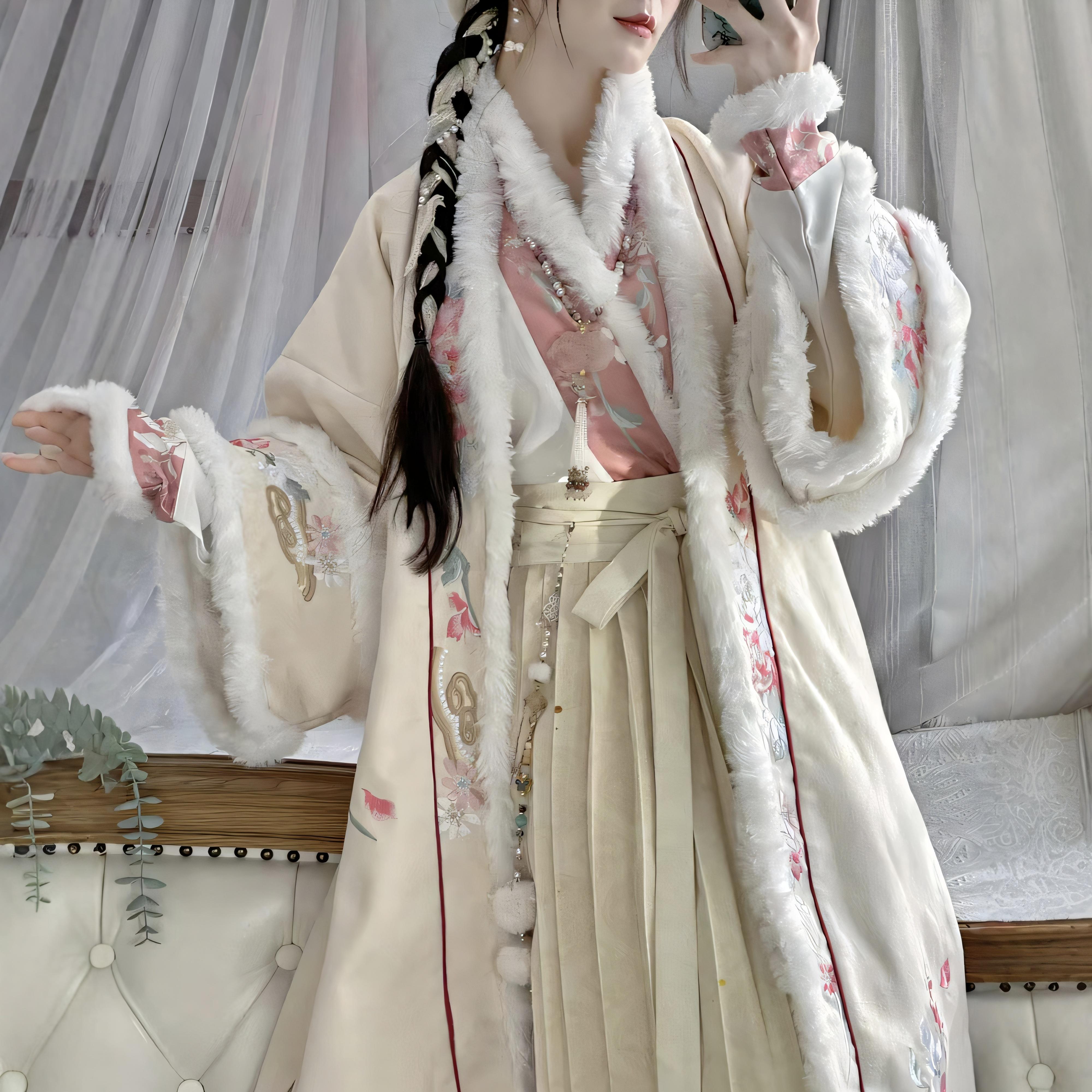 原创汉服女【冬至】宋制加绒对襟长袄交领飞机袖齐腰褶裙套装冬款