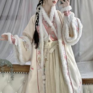 原创汉服女【冬至】宋制加绒对襟长袄交领飞机袖齐腰褶裙套装冬款