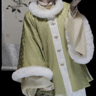 原创汉服女【苍柏】明制加绒加厚提花暗纹圆领对襟昭君袄蛇年冬款