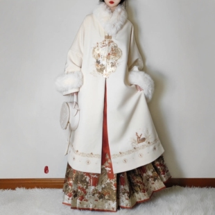 原创汉服女【七月夕-鹤别空山】明制加绒加厚长袄合领衫套装冬款