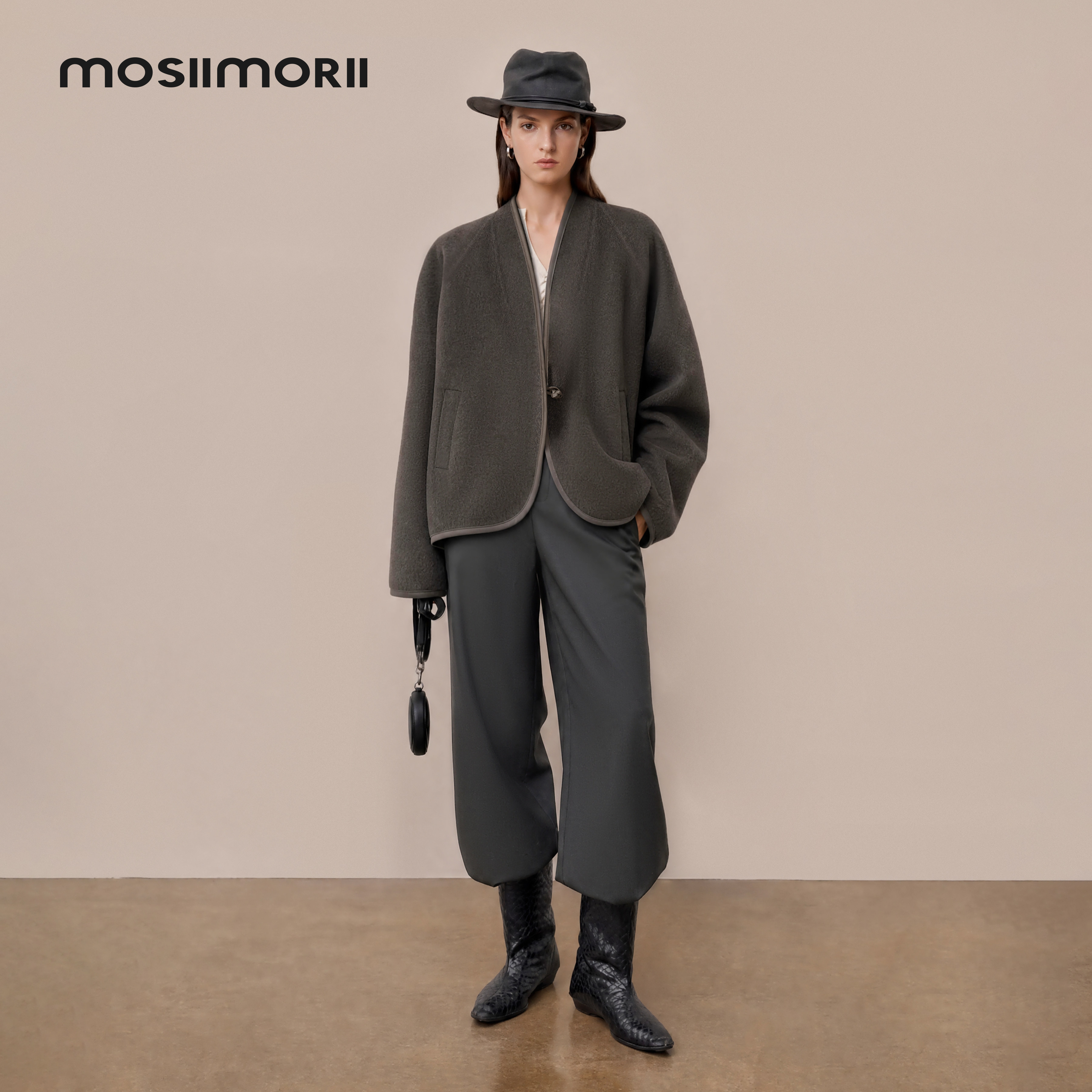 MOSIIMORII【忆江南】2026冬新款绵羊毛大衣女桑蚕丝短款气质外套