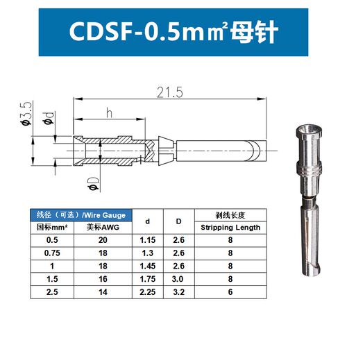 重载连接器冷压针铜插孔10A16A40A插针接线端子CDSM CDSF CESM
