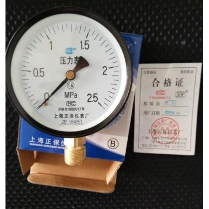 上海正保仪表厂压力表径向0-2.5MPa Y100 M20*1.5储气罐压力表*