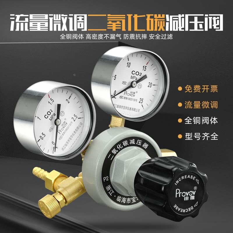 铂唯二氧化碳YQT气体钢瓶减压器CO2减压表阀全铜调压阀压力表上海