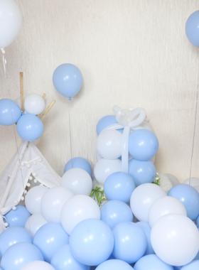 速发5寸10寸18寸6寸蓝色气球装对大小球生日派蓝开学布置浅饰