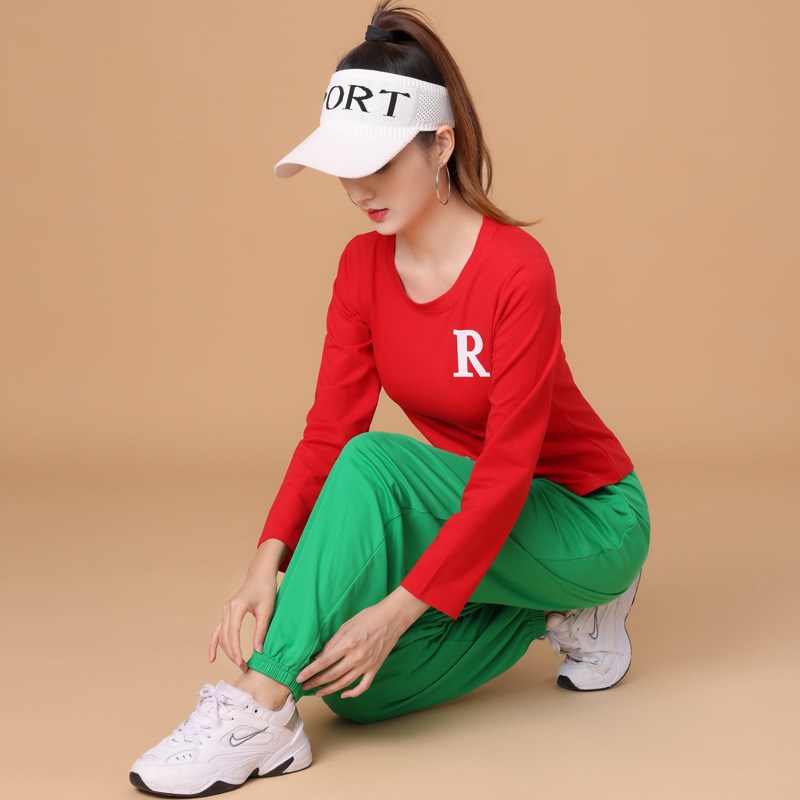 现货速发春秋广场舞服装新款套装长袖运动表演练功服灯笼裤团体操