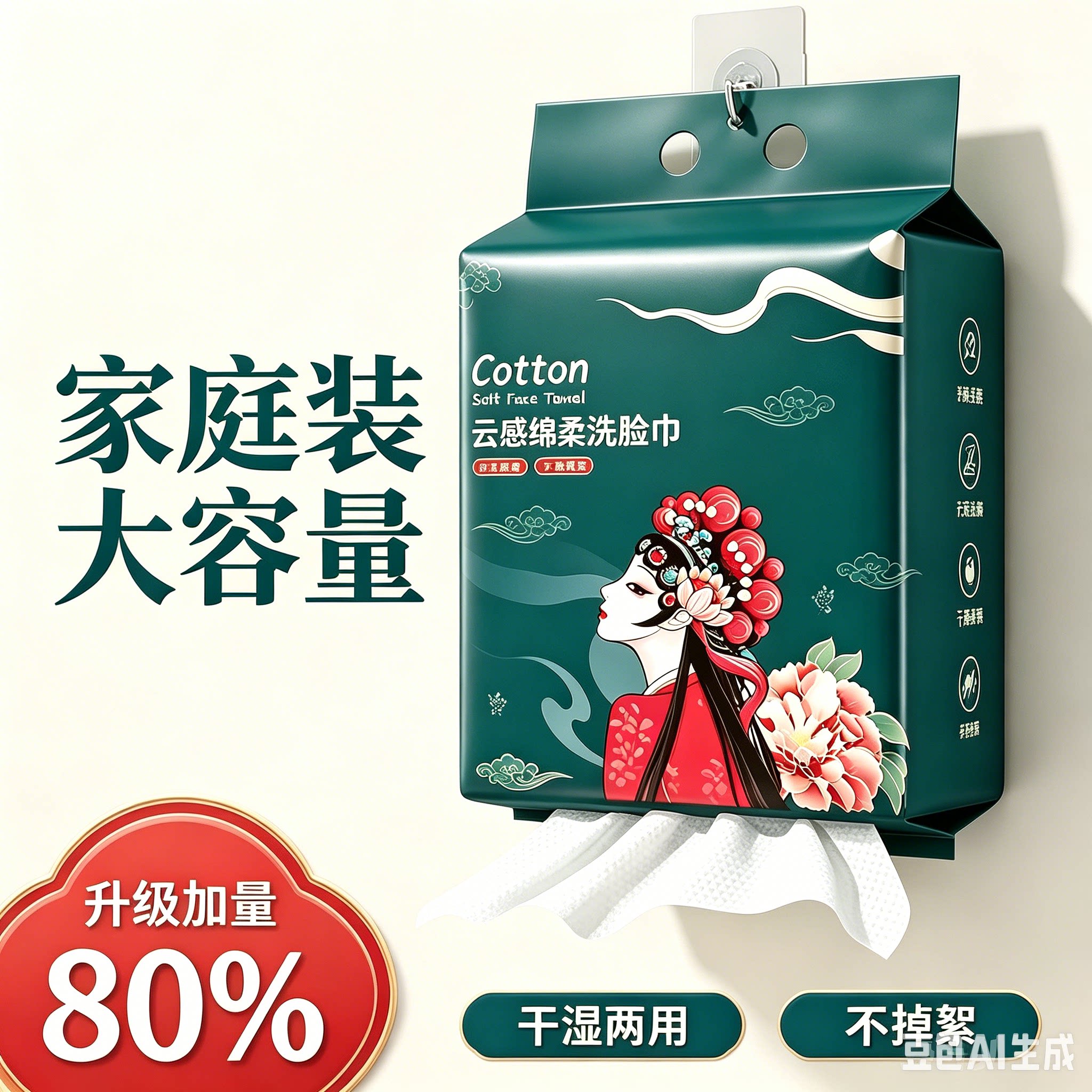 悬挂式一次性洗脸巾家庭装大容量国潮棉柔巾加厚不掉毛学生擦脸巾
